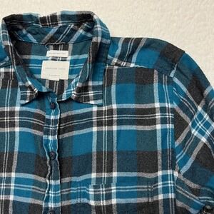 American Eagle Button Up Womens M Teal Ahh-mazingly Soft Boyfriend Fit Plaid